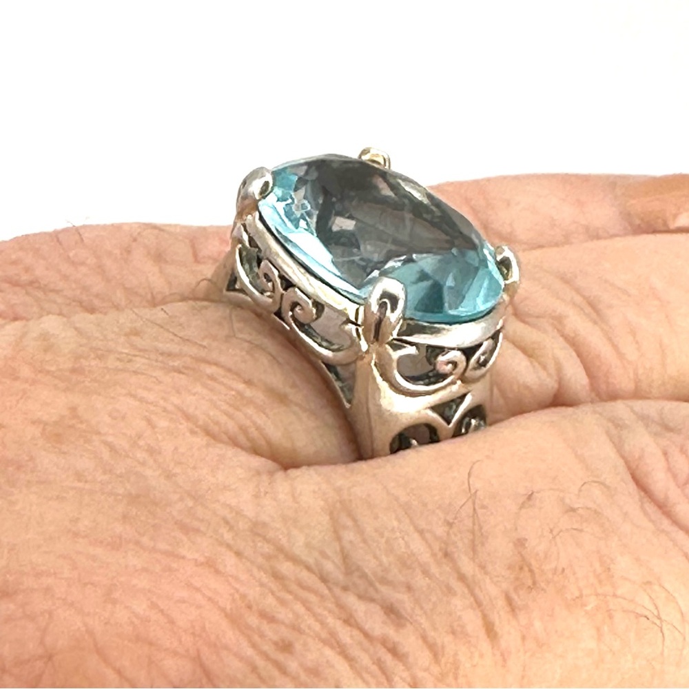 Silpada Retired Blue R2387 Cove Sterling Silver & Oval Aqua Glass Ring Size 7.5 - Picture 11 of 13